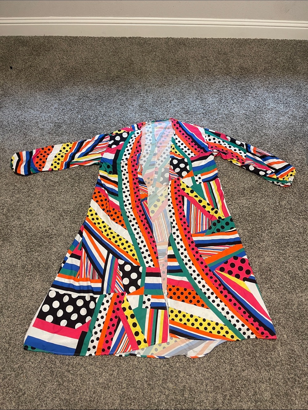 Colorful Geometric & Polka Dot Long Cardigan